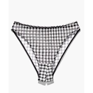 Black and White Gingham Plaid High Cut Bikini Panties with Lace Trim